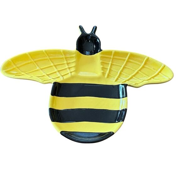 BEE Ceramic Spoon Rest Yellow and Black or Candy Dish - Picture 1 of 9